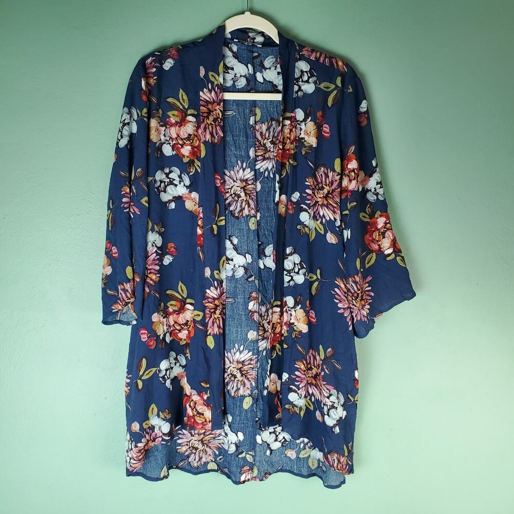 Pink Clover Women's Maples Open Front Floral Woven Kimono Cardigan Size Medium